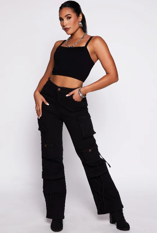 Dark - wash women jeans for a sophisticated and slimming effectDaisy Denim High Waisted Cargo Pants