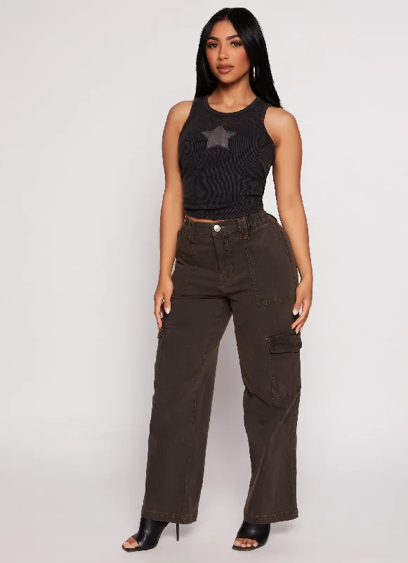 High - rise flare women jeans for a 70s - inspired lookAlmost Famous Vintage Wash Wide Leg Cargo Jeans