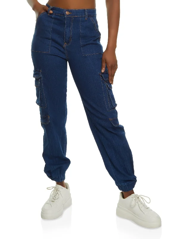 Acid - wash women jeans with a retro finishHigh Waist Denim Cargo Joggers