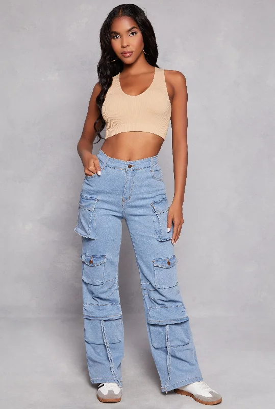 Cargo women jeans with multiple pockets for added functionalityDaisy Denim High Waisted Cargo Pants