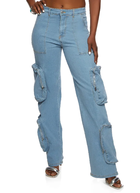 Ripped women jeans for a rebellious and fashion - forward styleDaisy High Rise Wide Cargo Jeans