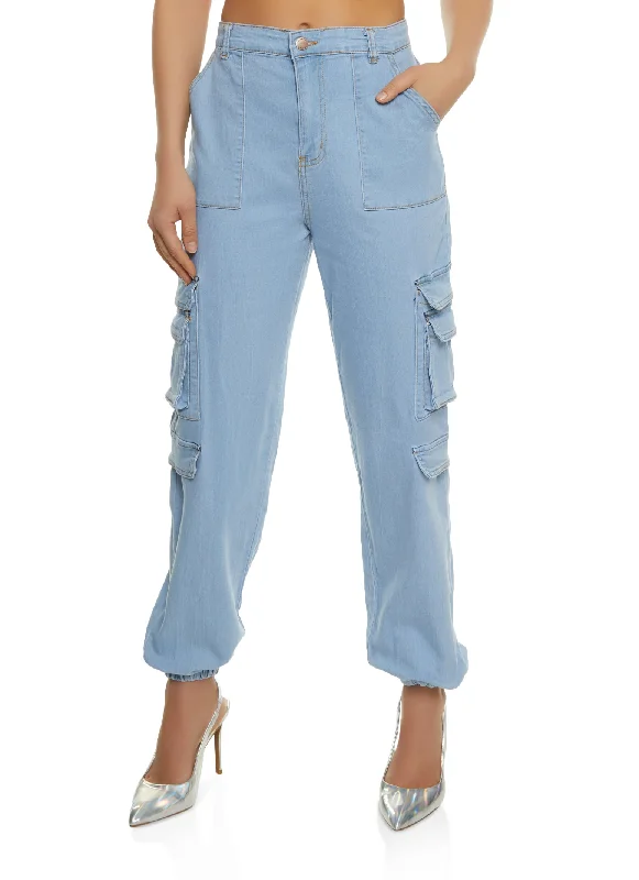 Wide - leg women jeans for a modern and relaxed vibeHigh Waist Denim Cargo Joggers