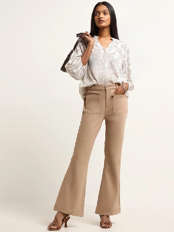 Light - wash women jeans for a fresh and summery appearanceLOV Beige Wide Leg Fit High Rise Jeans