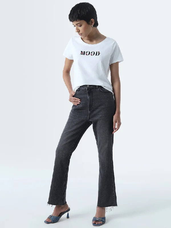 Bootcut women jeans to complement various shoe stylesLOV Grey Straight - Fit High - Rise Jeans