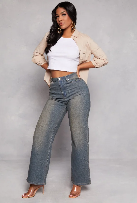 Distressed women jeans for a trendy and edgy lookAlmost Famous High Waist Wide Leg Jeans