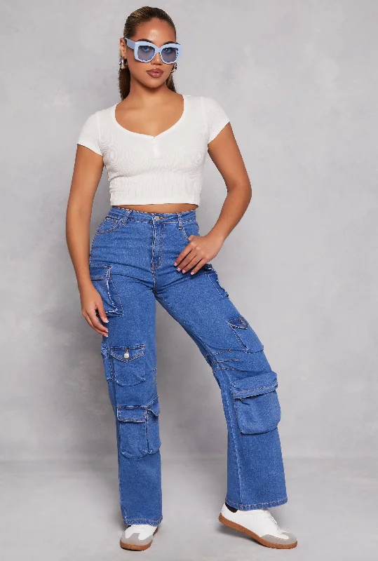 Embellished women jeans with studs or rhinestones for a glamorous touchDaisy Wide Leg Cargo Jeans