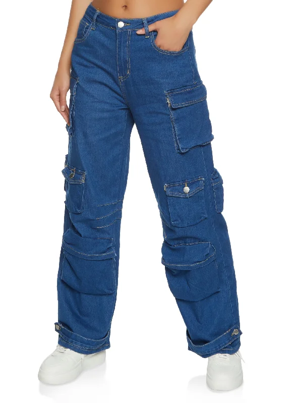 Ripped women jeans for a rebellious and fashion - forward styleStraight Leg Cargo Jeans