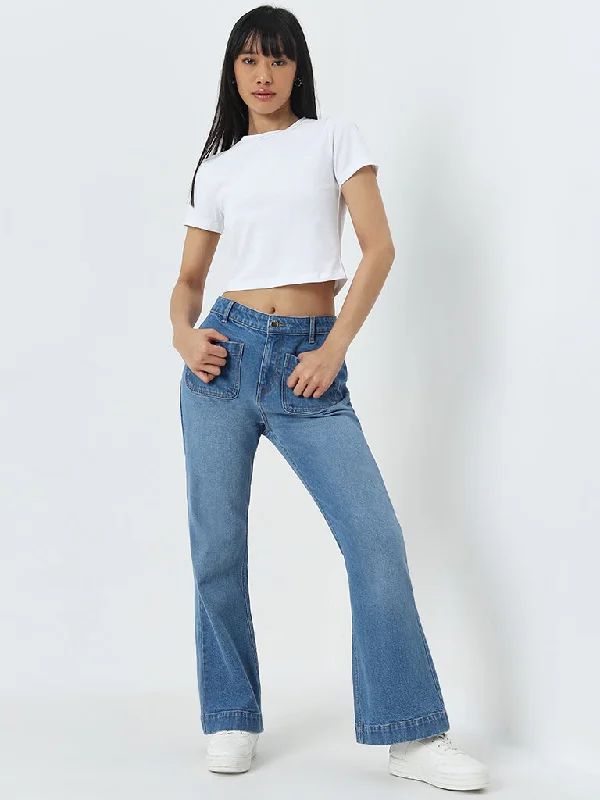 Straight - leg women jeans with a classic and timeless appealNuon Blue Wide Leg - Fit Mid - Rise Jeans