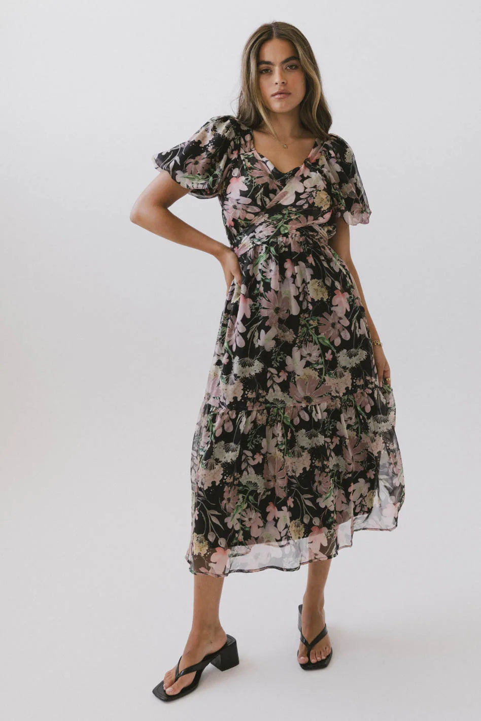 Off - the - Shoulder Women Dress for a Romantic and Feminine LookOff - the - Shoulder Women Dress for a Romantic and Feminine LookAngelique Floral Tie Dress in Black