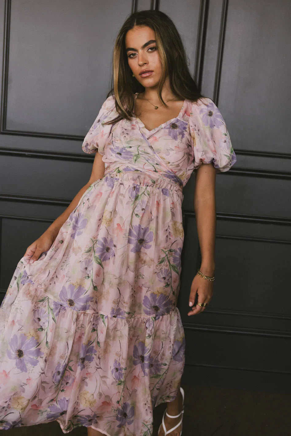 Plus Size Women Dress with a Flattering A - Line Cut for Comfort and StylePlus Size Women Dress with a Flattering A - Line Cut for Comfort and StyleAngelique Floral Tie Dress in Pink