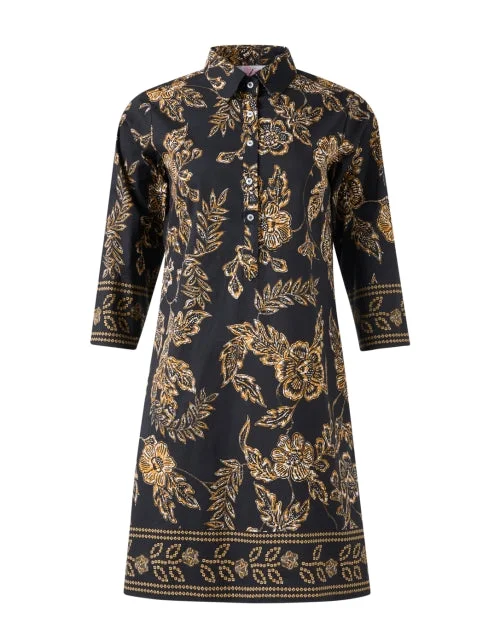 Wrap - Style Women Dress with Adjustable Fit for All Body TypesWrap - Style Women Dress with Adjustable Fit for All Body TypesBlack Floral Cotton Shirt Dress