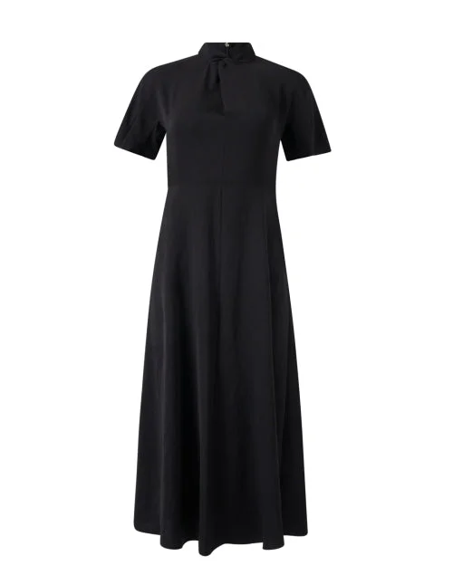 Plus Size Women Dress with a Flattering A - Line Cut for Comfort and StylePlus Size Women Dress with a Flattering A - Line Cut for Comfort and StyleBlack Tie Neck Dress