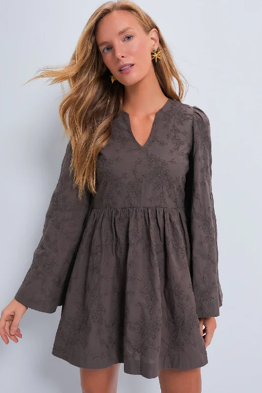 Ruffled Women Dress with Multiple Layers for a Playful and Girly StyleRuffled Women Dress with Multiple Layers for a Playful and Girly StyleBrown Textured Becca Bell-Sleeved Mini Dress