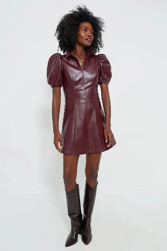 Plus Size Women Dress with a Flattering A - Line Cut for Comfort and StylePlus Size Women Dress with a Flattering A - Line Cut for Comfort and StyleBurgundy Front Zip Faux Leather Mini Dress