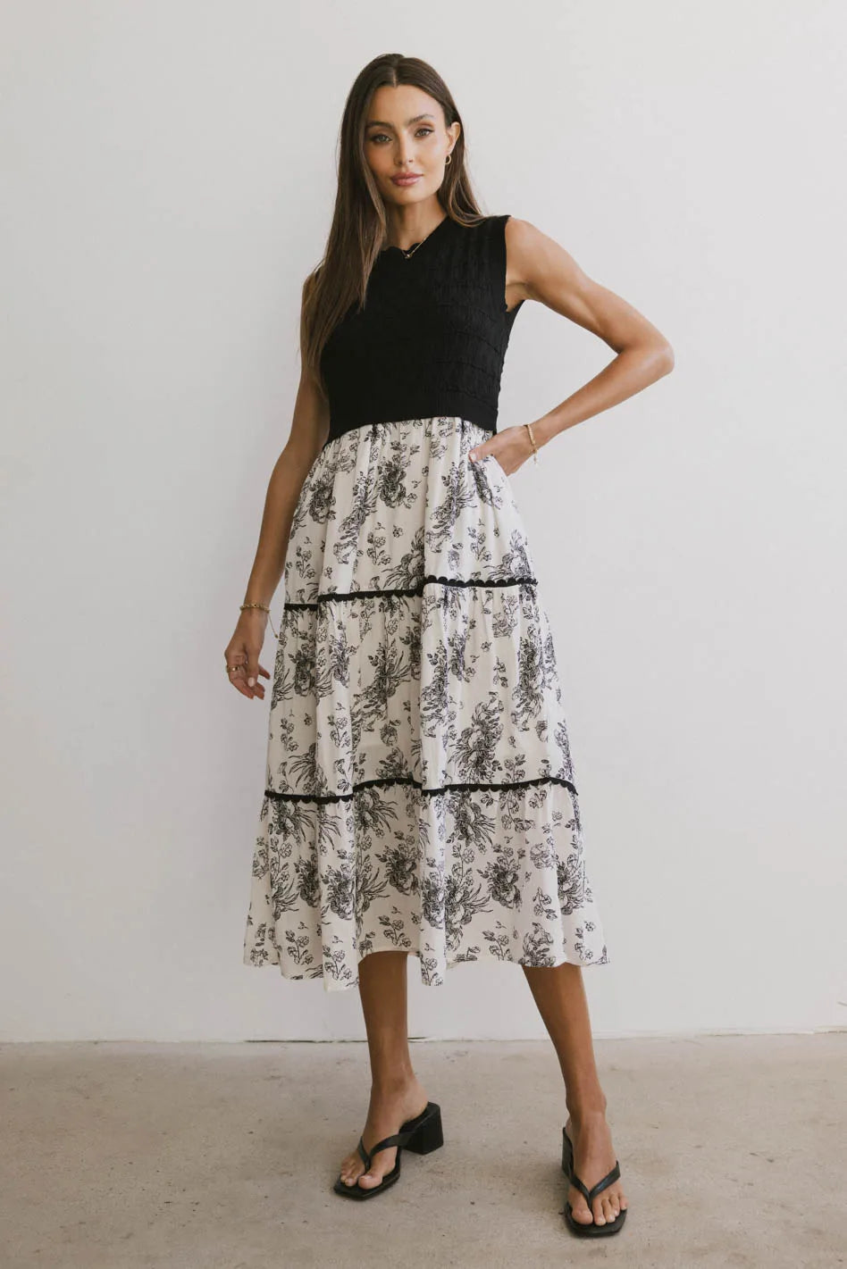 Maxi Women Dress with Floral Print for a Bohemian VibeMaxi Women Dress with Floral Print for a Bohemian VibeCherney Tiered Floral Dress in Black