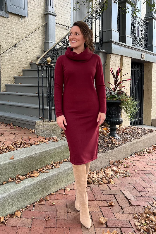 Strapless Women Dress with a Built - in Bra for Comfort and SupportStrapless Women Dress with a Built - in Bra for Comfort and SupportTHE EMERY COWL NECK SWEATER DRESS IN BURGUNDY