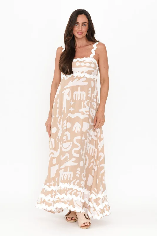 Plus Size Women Dress with a Flattering A - Line Cut for Comfort and StylePlus Size Women Dress with a Flattering A - Line Cut for Comfort and StyleEda Beige Abstract Maxi Dress