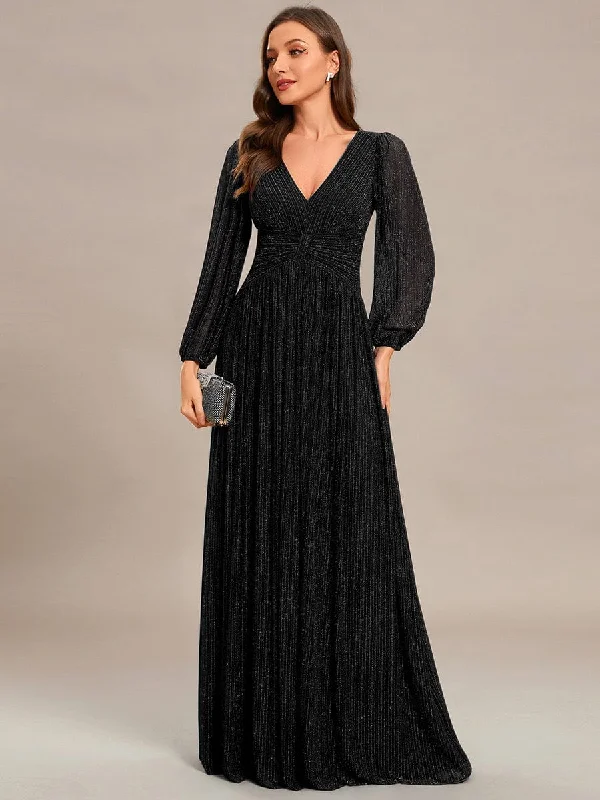 Little Black Women Dress with Sequins for a Glamorous Night OutLittle Black Women Dress with Sequins for a Glamorous Night OutGlittery Empire Waist Long Lantern Sleeves A-Line Evening Dress