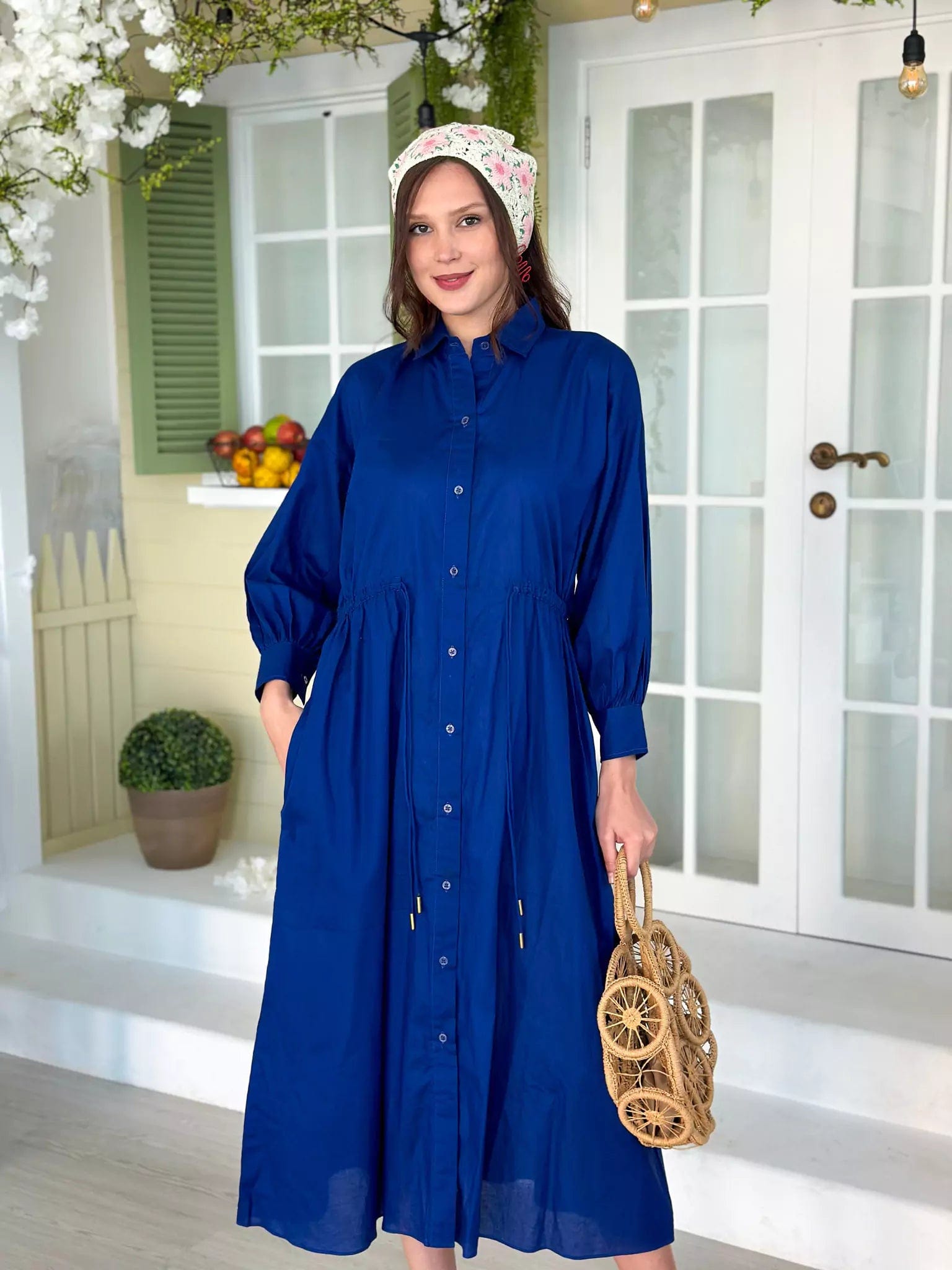 Plus Size Women Dress with a Flattering A - Line Cut for Comfort and StylePlus Size Women Dress with a Flattering A - Line Cut for Comfort and StyleGloria Blue Cotton Dress With Pockets