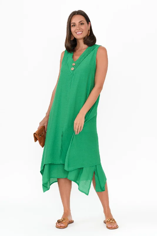 Ball Gown Women Dress with a Full Skirt for a Princess - like LookBall Gown Women Dress with a Full Skirt for a Princess - like LookGutha Green Cotton Blend Layer Dress