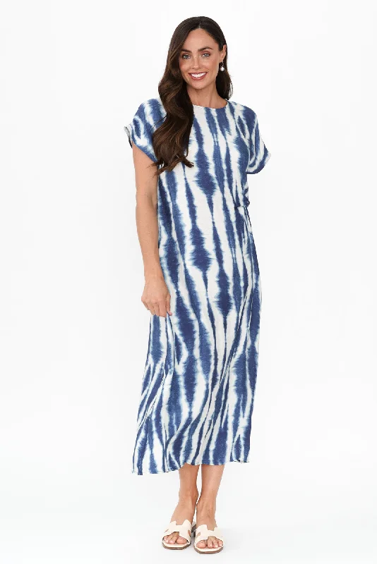 Strapless Women Dress with a Built - in Bra for Comfort and SupportStrapless Women Dress with a Built - in Bra for Comfort and SupportGwen Blue Tie Dye Cupro Knot Dress