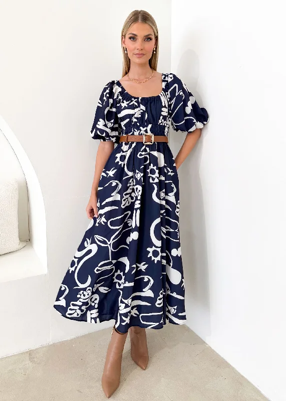 Sheath Women Dress with a Tailored Fit for a Professional LookSheath Women Dress with a Tailored Fit for a Professional LookHattah Maxi Dress - Navy Swirl