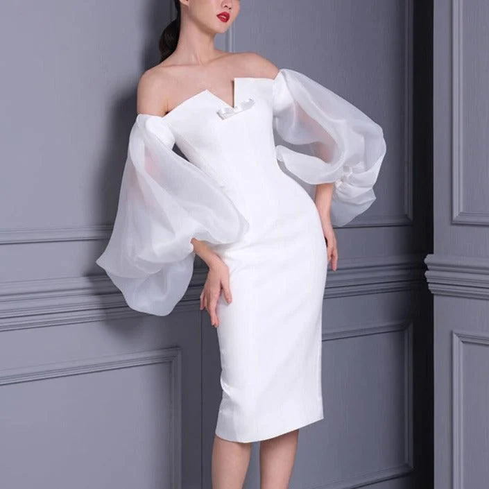 Ruffled Women Dress with Multiple Layers for a Playful and Girly StyleRuffled Women Dress with Multiple Layers for a Playful and Girly StyleKittenAlarm - Jessamine Off Shoulder Organza Puff Sleeves Midi Dress