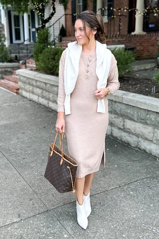 Sheath Women Dress with a Tailored Fit for a Professional LookSheath Women Dress with a Tailored Fit for a Professional LookKimber Midi Sweater Dress in Latte