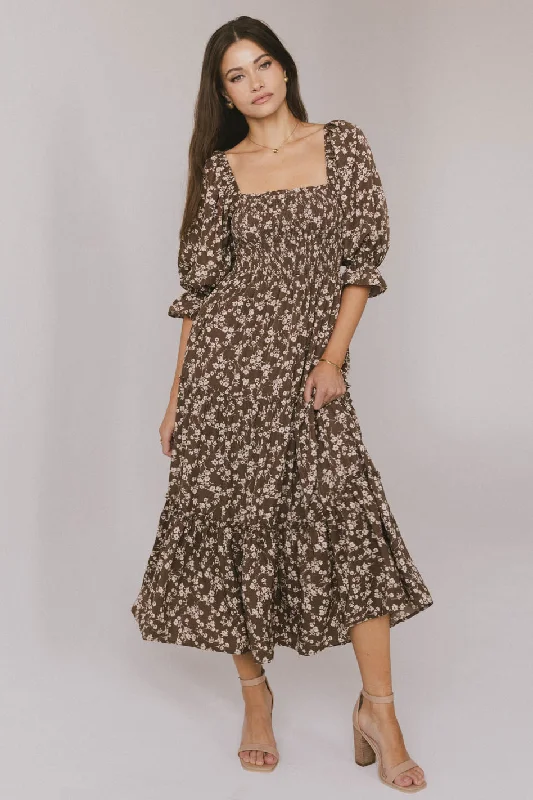 Halter Neck Women Dress to Show Off the Shoulders and NecklineHalter Neck Women Dress to Show Off the Shoulders and NecklineKiran Floral Maxi Dress in Brown