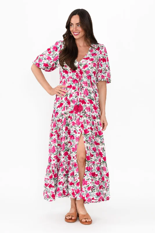 Halter Neck Women Dress to Show Off the Shoulders and NecklineHalter Neck Women Dress to Show Off the Shoulders and NecklineLainey Fuchsia Floral Tier Dress