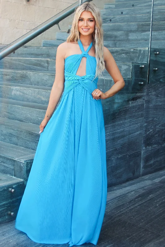 Empire Waist Women Dress to Accentuate the Bust and Conceal the WaistEmpire Waist Women Dress to Accentuate the Bust and Conceal the WaistMisha Cutout Pleated Maxi Dress: Ocean Blue