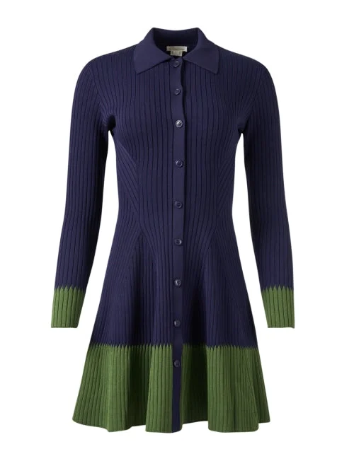 Shift Women Dress with a Simple and Classic Design for Everyday WearShift Women Dress with a Simple and Classic Design for Everyday WearPine Navy and Green Knit Shirt Dress