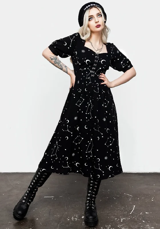 Mini Women Dress with a Short Hem for a Young and Trendy StyleMini Women Dress with a Short Hem for a Young and Trendy StyleSilver Celestial Print Sweetheart Midi Dress