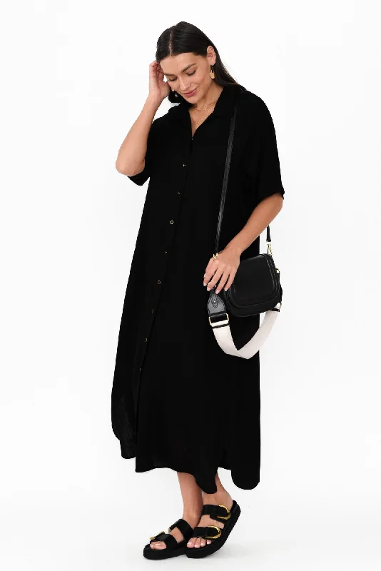 Lace - Embellished Women Dress for an Elegant and Sophisticated AppearanceLace - Embellished Women Dress for an Elegant and Sophisticated AppearanceStatues Black Linen Blend Shirt Dress