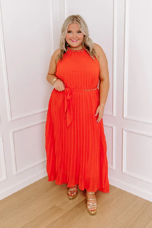 Plus Size Women Dress with a Flattering A - Line Cut for Comfort and StylePlus Size Women Dress with a Flattering A - Line Cut for Comfort and StyleVIP Party Pleated Maxi Dress in Red Curves