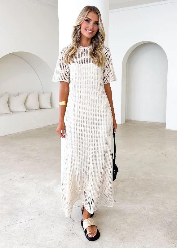 Sleeveless Women Dress in Bright Colors for Summer PartiesSleeveless Women Dress in Bright Colors for Summer PartiesVivvy Crochet Maxi Dress - Cream