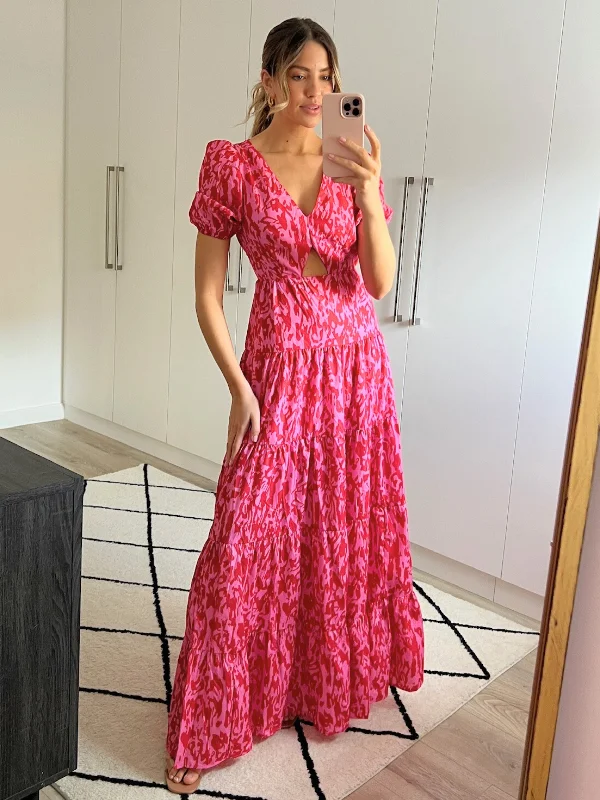 Ball Gown Women Dress with a Full Skirt for a Princess - like LookBall Gown Women Dress with a Full Skirt for a Princess - like LookZoe Tiered Cutout Maxi Dress / Pink Animal