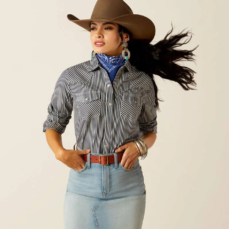 Long Sleeve Women T Shirt for Cooler WeatherAriat P30418 Women's Railroad Stripe Western Shirt