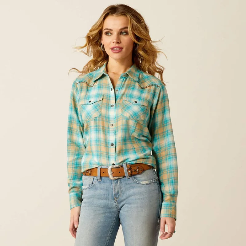 Embroidered Women T Shirt with Intricate DetailsAriat P30419 Women's Roping Plaid Western Shirt