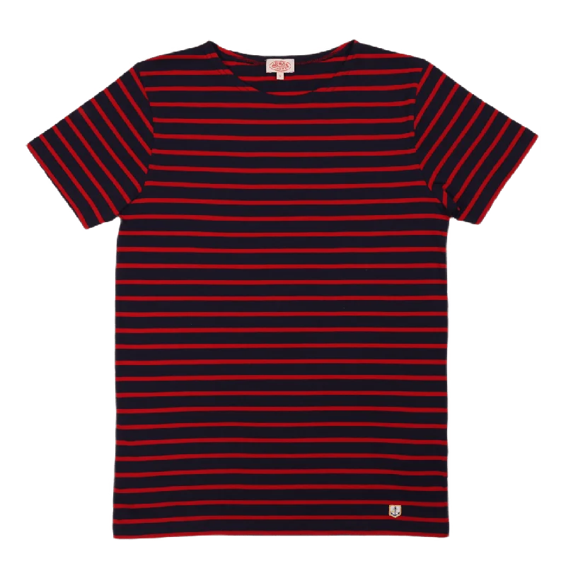 Pocketed Women T Shirt for Added FunctionalityStriped Breton Shirt "hoëdic" Navire Navy/braise Red