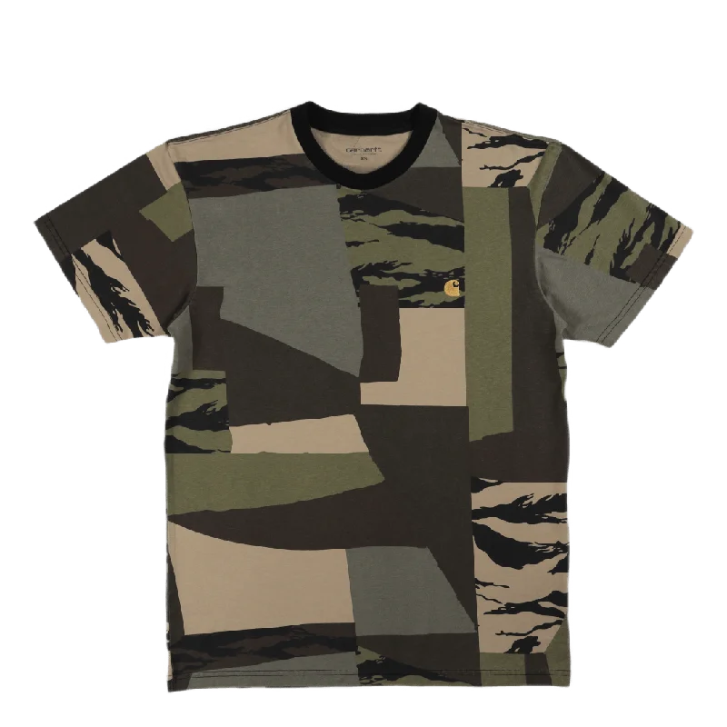 Ringer T Shirt Women with Retro - Inspired StripesS/s Chase T-shirt Camo Mend / Gold