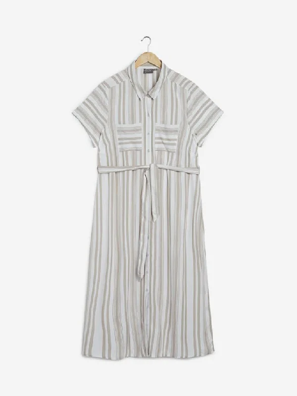 Gia Curves White Striped Shirtdress with Belt