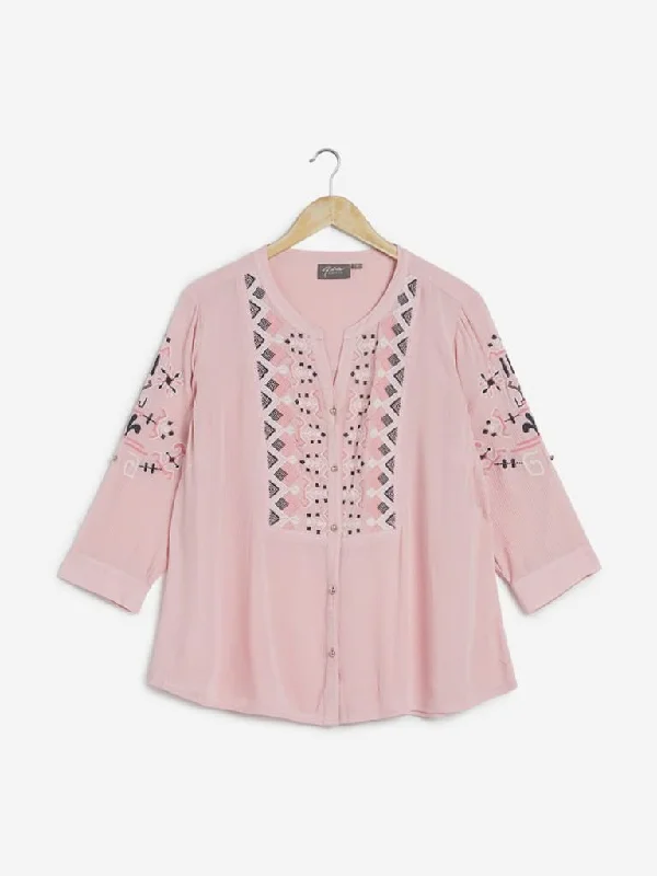 Gia Dusty Pink Patterned Peasant Top