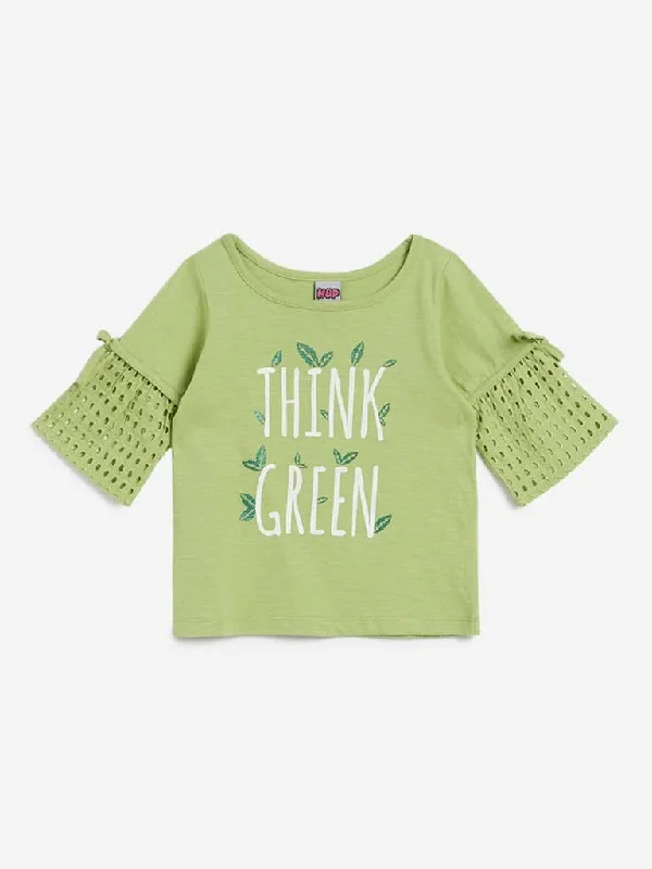 HOP Kids Green Text Patterned Flara Top