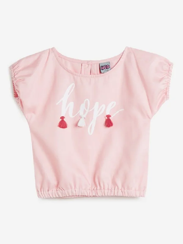 HOP Kids Peach Text Print Twinkle Top