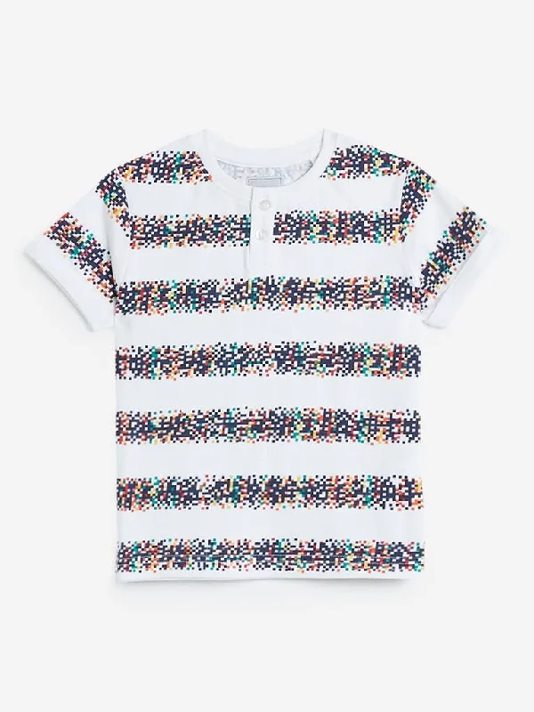 HOP Kids White Stripe Printed T-Shirts