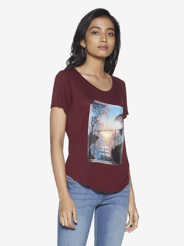 LOV Burgundy Graphic Print T-Shirt