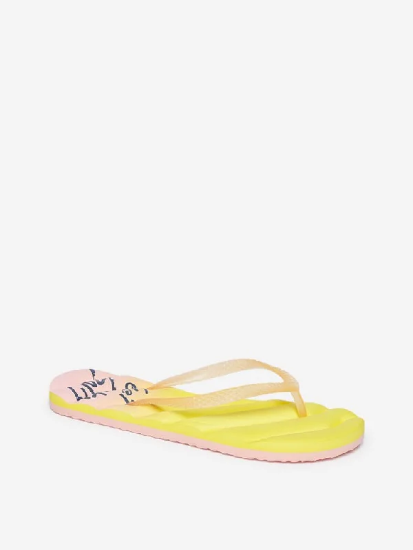 Luna Blu Yellow Textured Flip-Flops