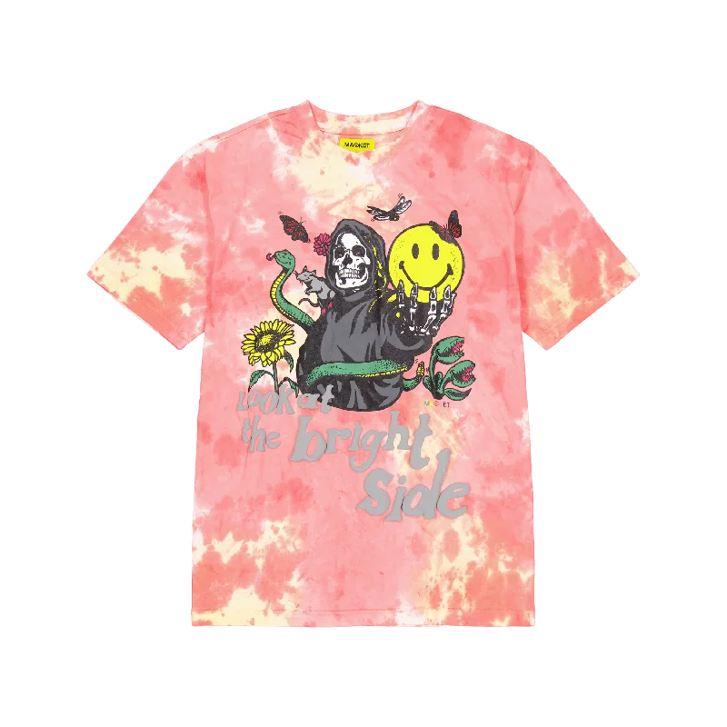 Embroidered Women T Shirt with Intricate DetailsSmiley Look At The Bright Side Pink Tie-dye