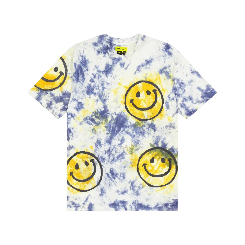 Sequined Women T Shirt for a Sparkly Night OutSmiley Sun Dye Tshirt Yellow Blue Tie-dye